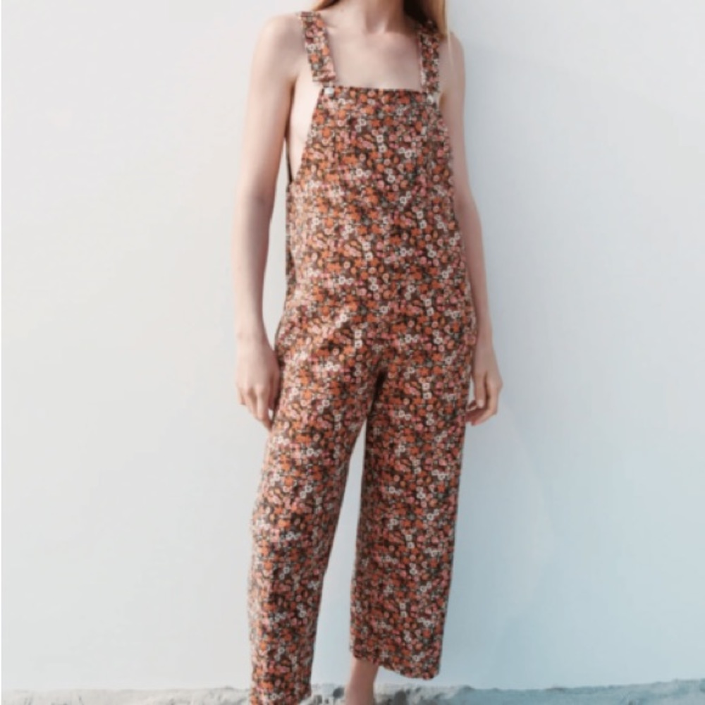 Zara Multicolored Floral Overalls Size S